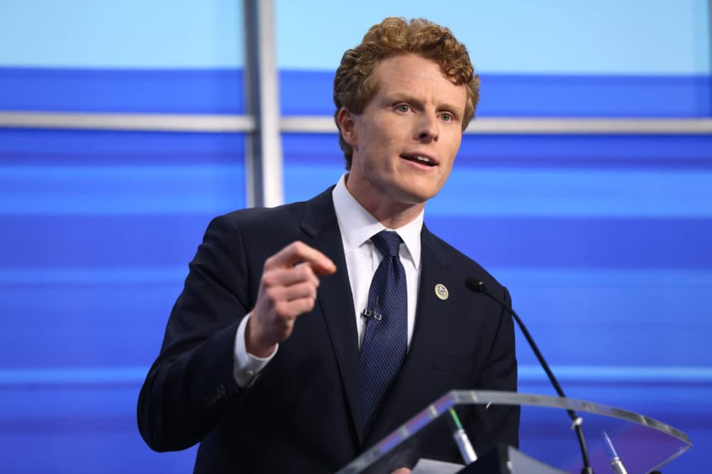 Rep. Joe Kennedy III speaks during a televised debate with Sen. Edward Markey in East Providence, R.I., June 8, 2020. (Jessica Bradley/WPRI-TV via AP)