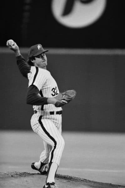 Phillies pitcher Steve Carlton delivers the first pitch in Game 2 of the 1980 World Series. (Brian Horton/AP)