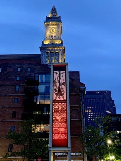 A close-up of one of the Light Blades featuring Catalina Delgado-Trunk's installation &quot;Global Connections&quot; on the Rose Kennedy Greenway. (Courtesy)