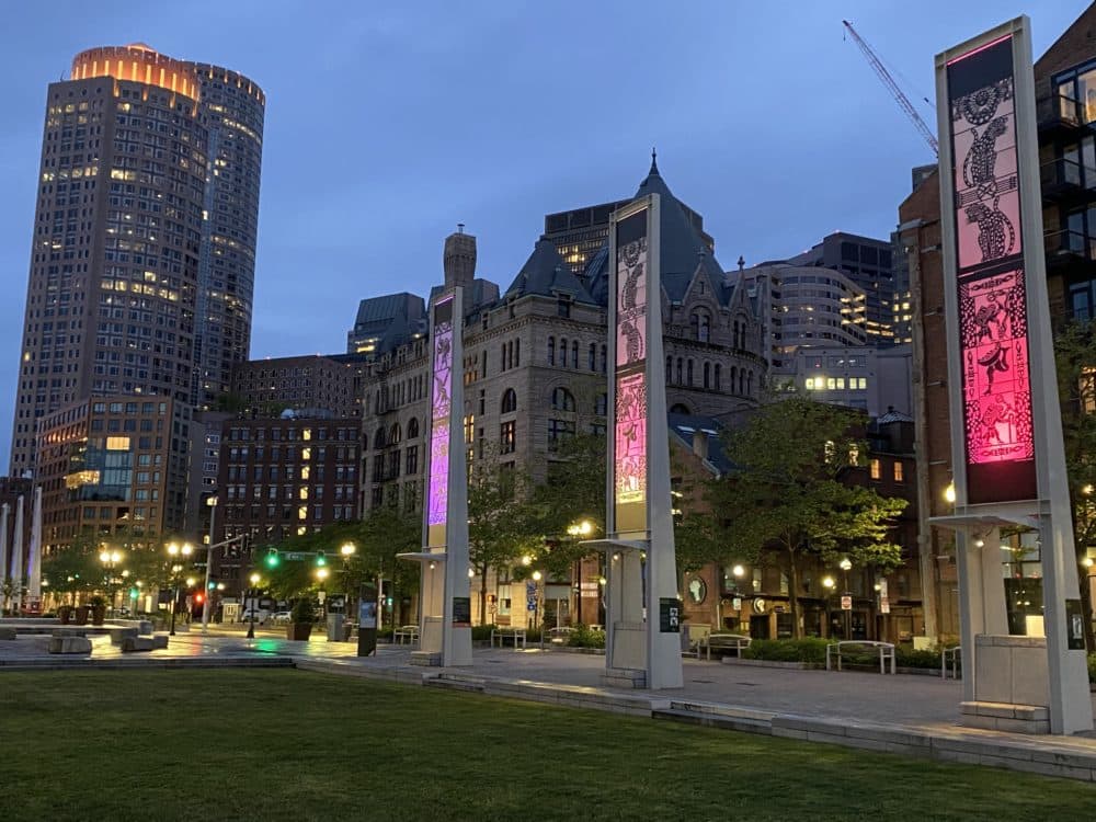 A view of Catalina Delgado-Trunk's installation &quot;Global Connections&quot; on the Rose Kennedy Greenway. (Courtesy)