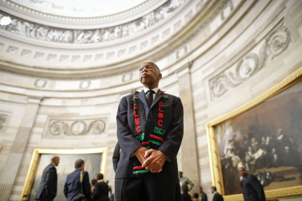Rep. John Lewis, D-Ga., and other members of the Congressional Black Caucus as they wait to enter as a group to attend the memorial services for Rep. Elijah Cummings, D-Md., at the U.S. Capitol in Washington, Thursday, Oct. 24, 2019. (Pablo Martinez Monsivais/AP Photo)