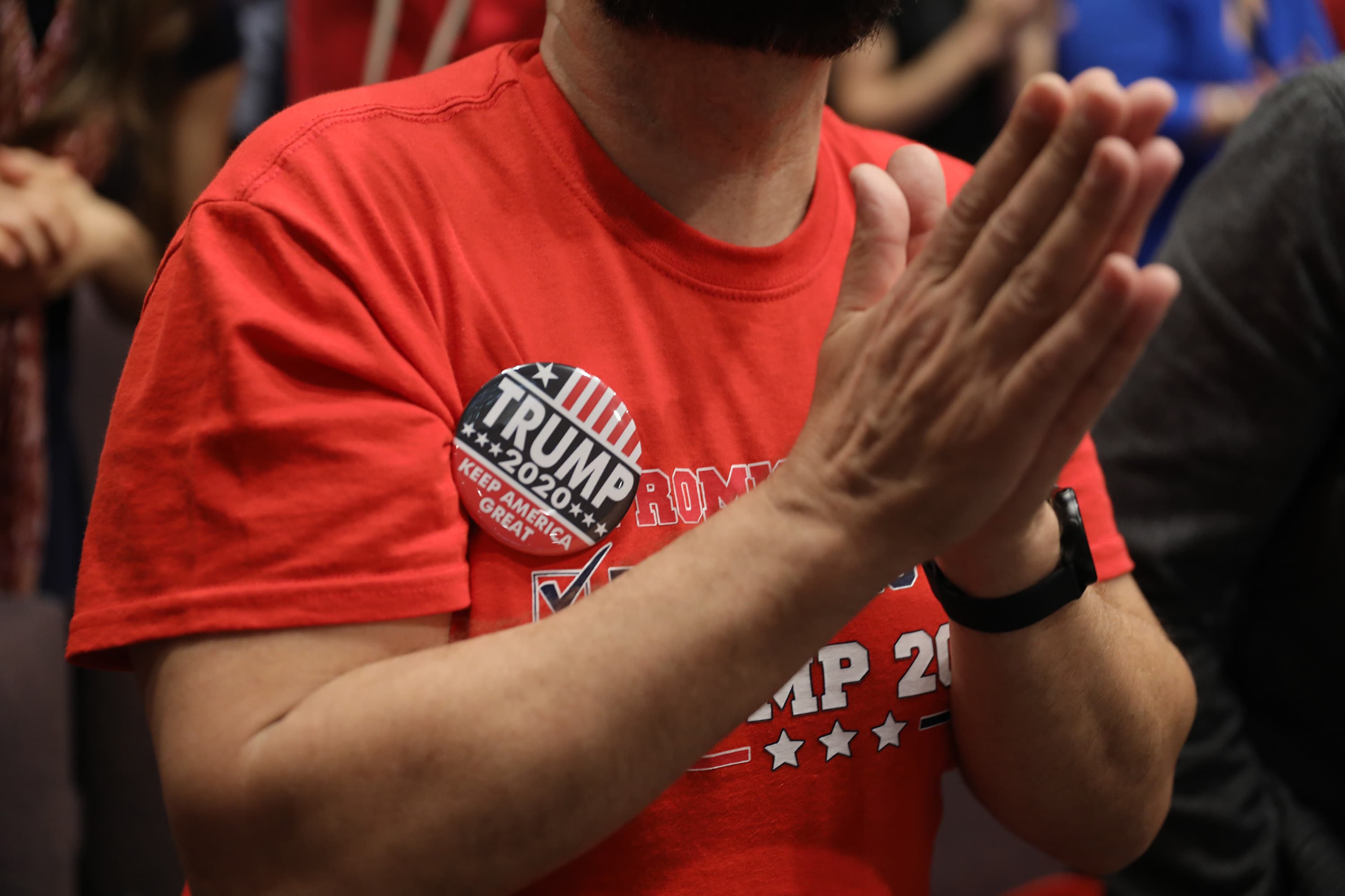 A man prays during the 'Evangelicals for Trump' campaign event on Jan. 3, 2020 in Miami. (Joe Raedle/Getty Images)