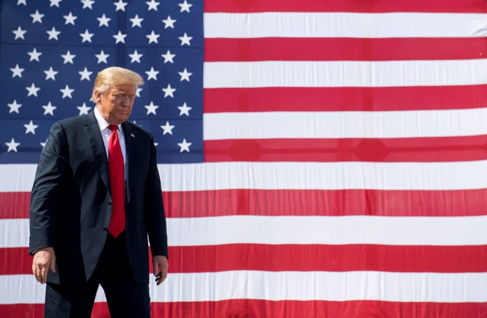 US President Donald Trump gestures following a tour of Fincantieri Marinette Marine in Marinette, Wisconsin, June 25, 2020. (Saul Loeb/AFP)