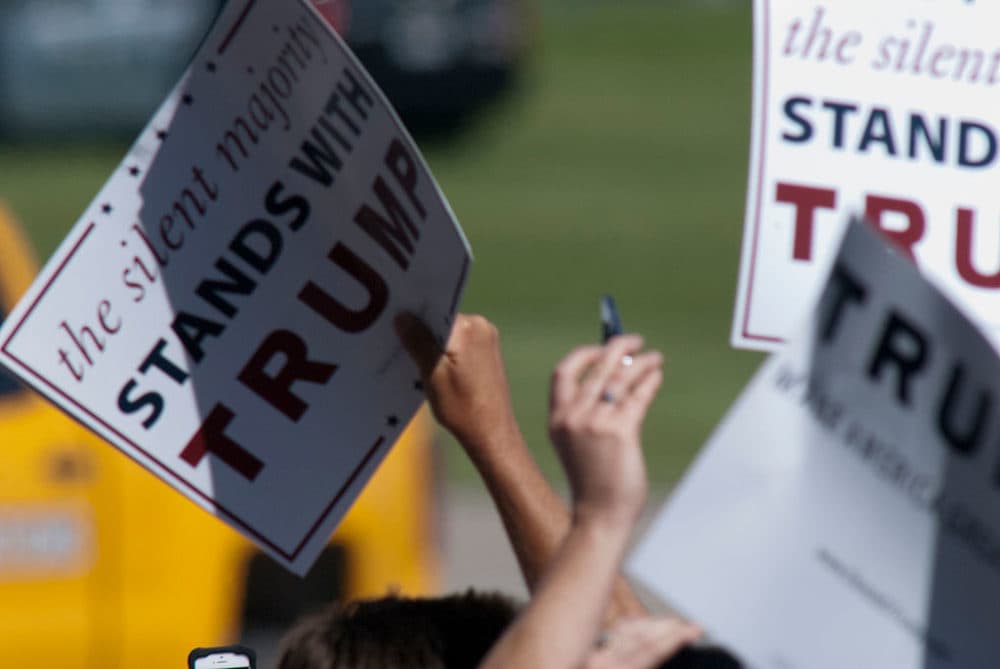 Signs in support of Donald Trump's presidential candidacy during a rally in 2016. (Mark Reinstein/Getty Images)