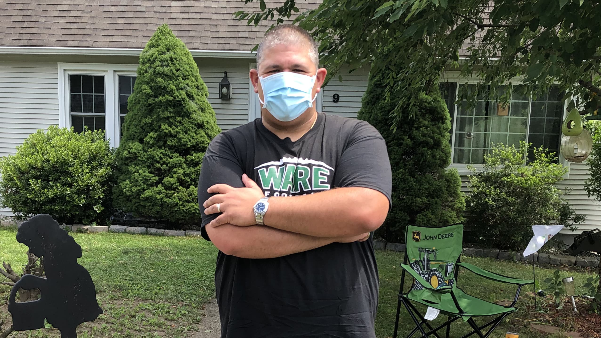 Nicholas Vantangoli of Ware, Mass., says he voted for President Trump in 2016 but won't vote for him this year. (Anthony Brooks/WBUR)