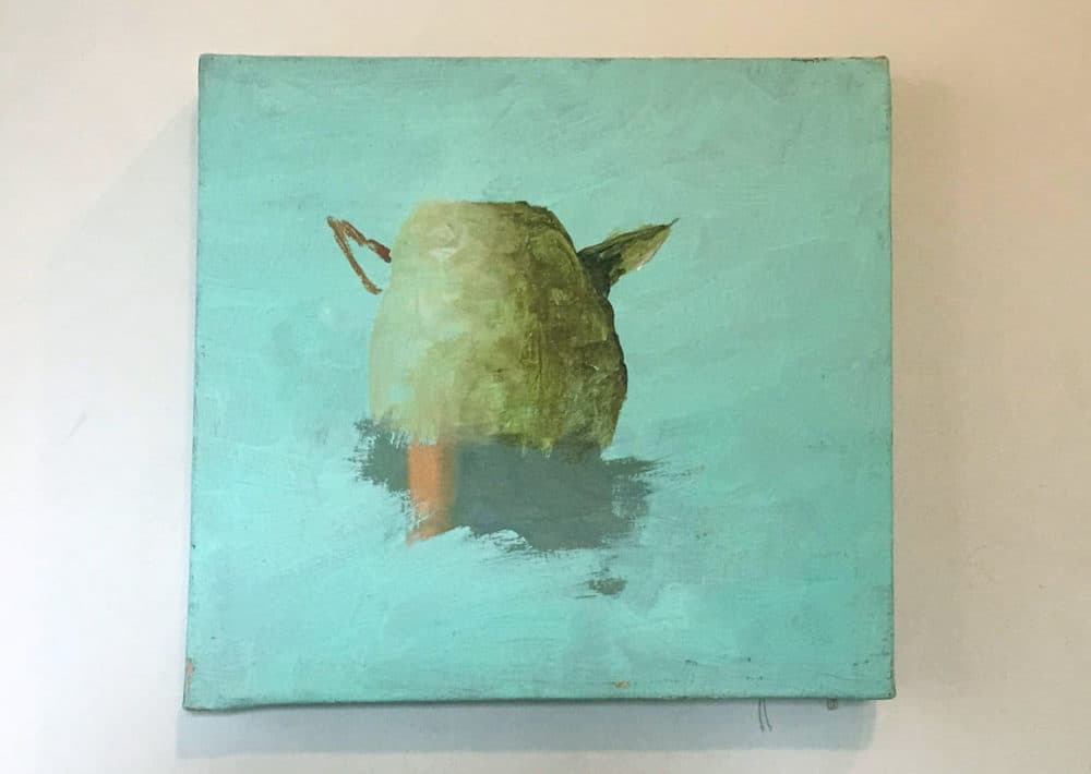 One of Sandy Goldberg's &quot;Bad Eye Paintings&quot; — a feckless chicken, naked on canvas. (Credit: Sandy Goldberg)