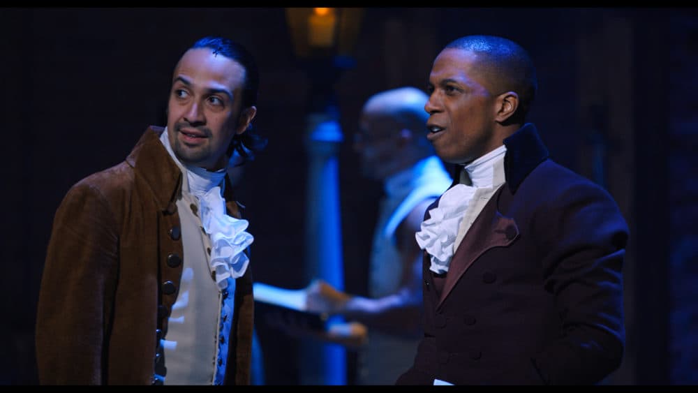 Lin-Manuel Miranda as Alexander Hamilton and Leslie Odom Jr. as Aaron Burr in &quot;Hamilton.&quot; (Courtesy Disney+)