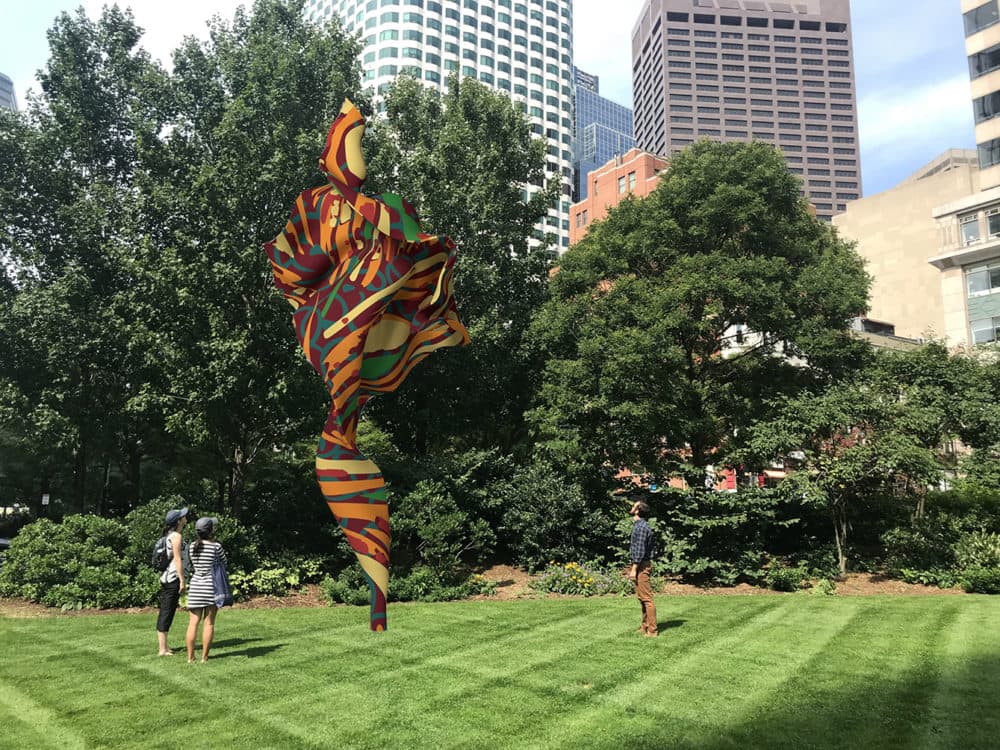 An illustration of Yinka Shonibare’s sculpture “Wind Sculpture (SG) V,&quot; which will be installed in one of the Rose Kennedy Greenway gardens July 7. (Courtesy) 