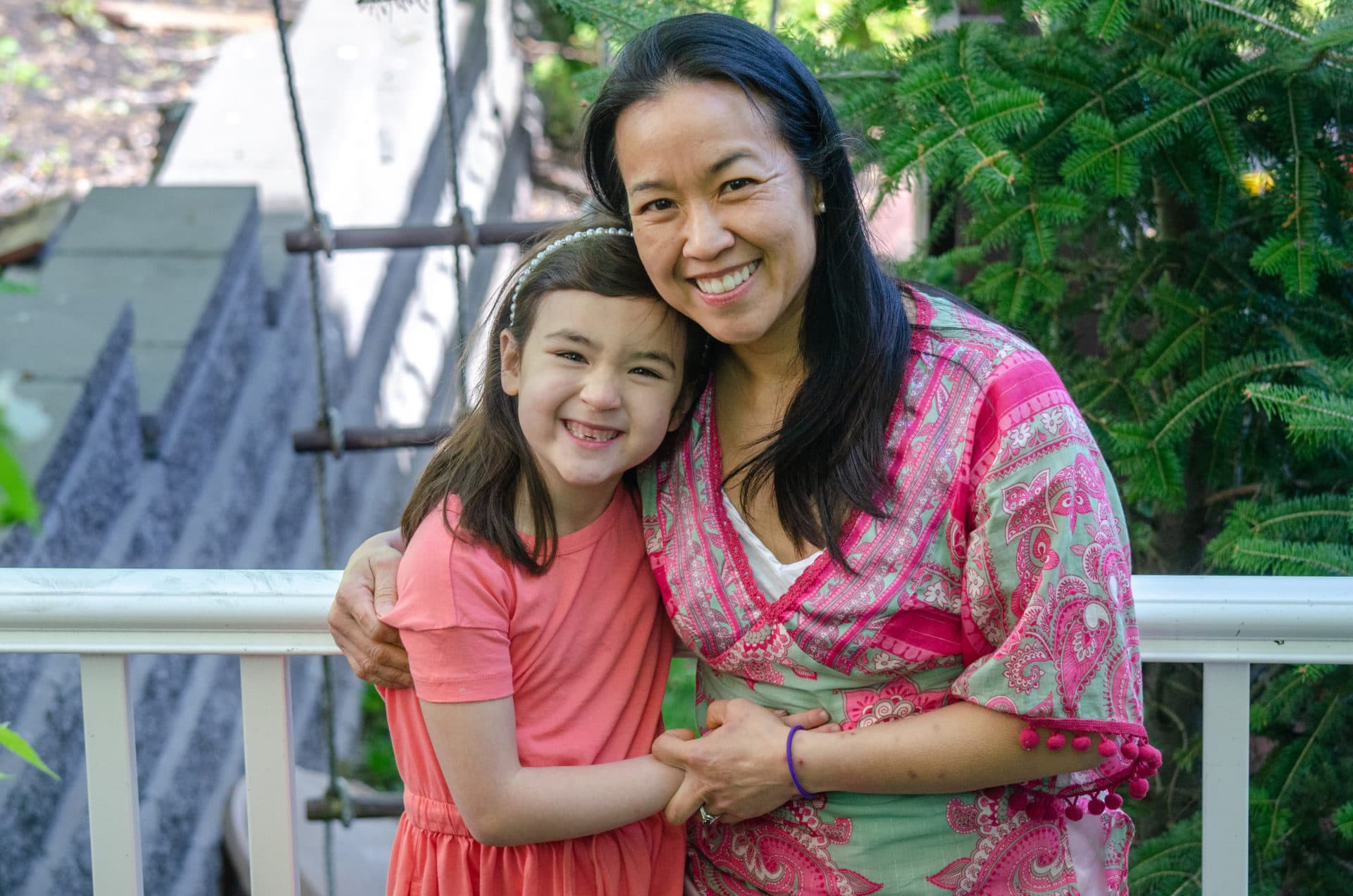 Kaili Gormley and her mother Shan Liu, at home in Brookline. (Photo by Sharon Brody)