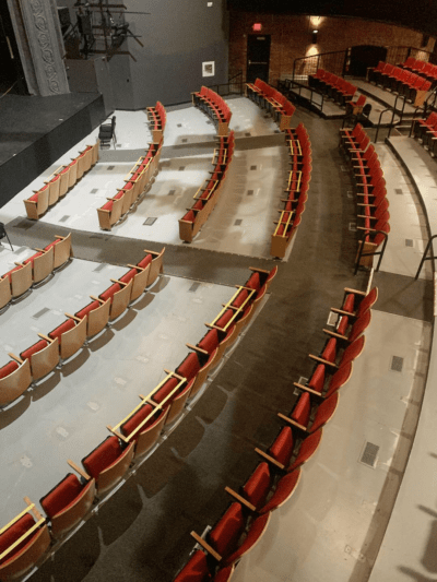 Rows of seats have been removed from the theater to allow for social distancing at Barrington Stage Company. (Courtesy)