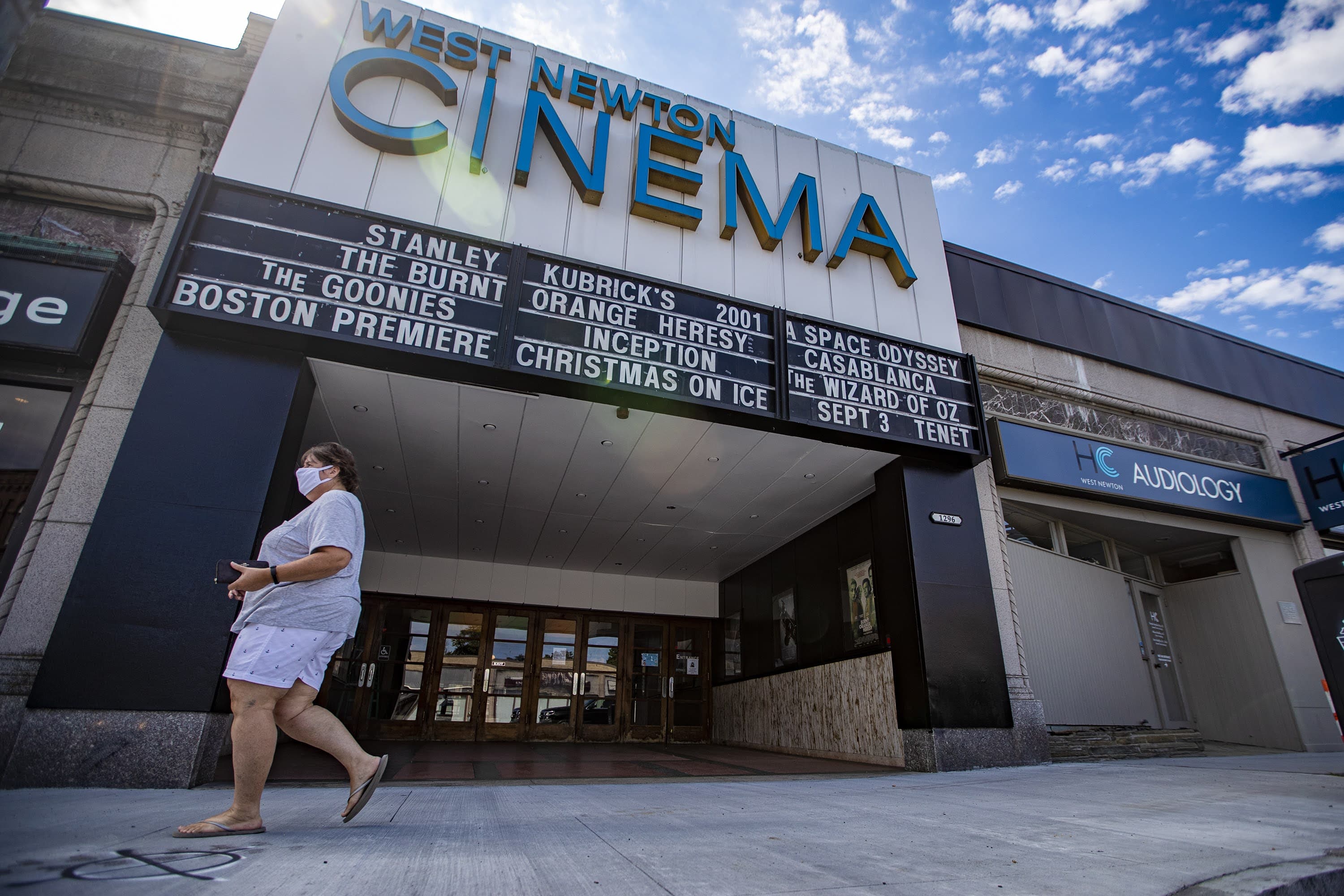 The West Newton Cinema in August. (Jesse Costa/WBUR)