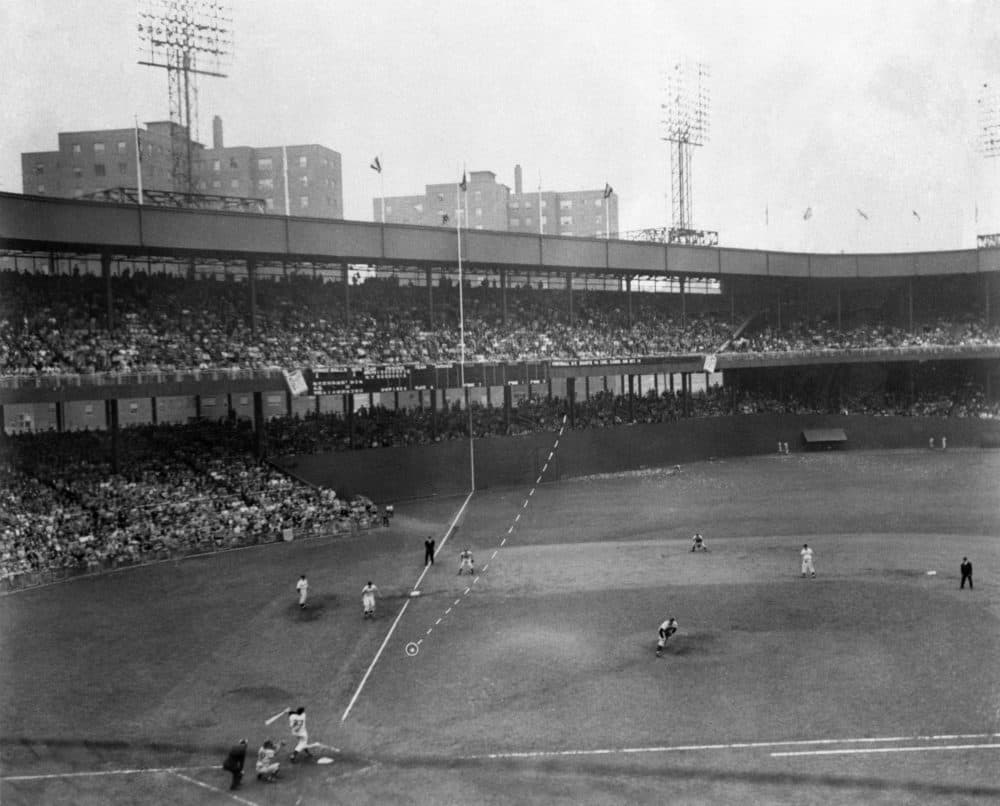 Bobby Thomson of the New York Giants hits a home run at the Polo Grounds against the Brooklyn Dodgers in the playoff game Oct. 3, 1951. (AP Photo)