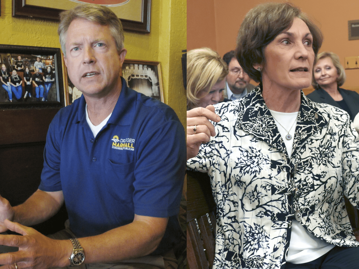 Rep. Roger Marshall and Kansas state Sen. Barbara Bollier. (John Hanna/AP)