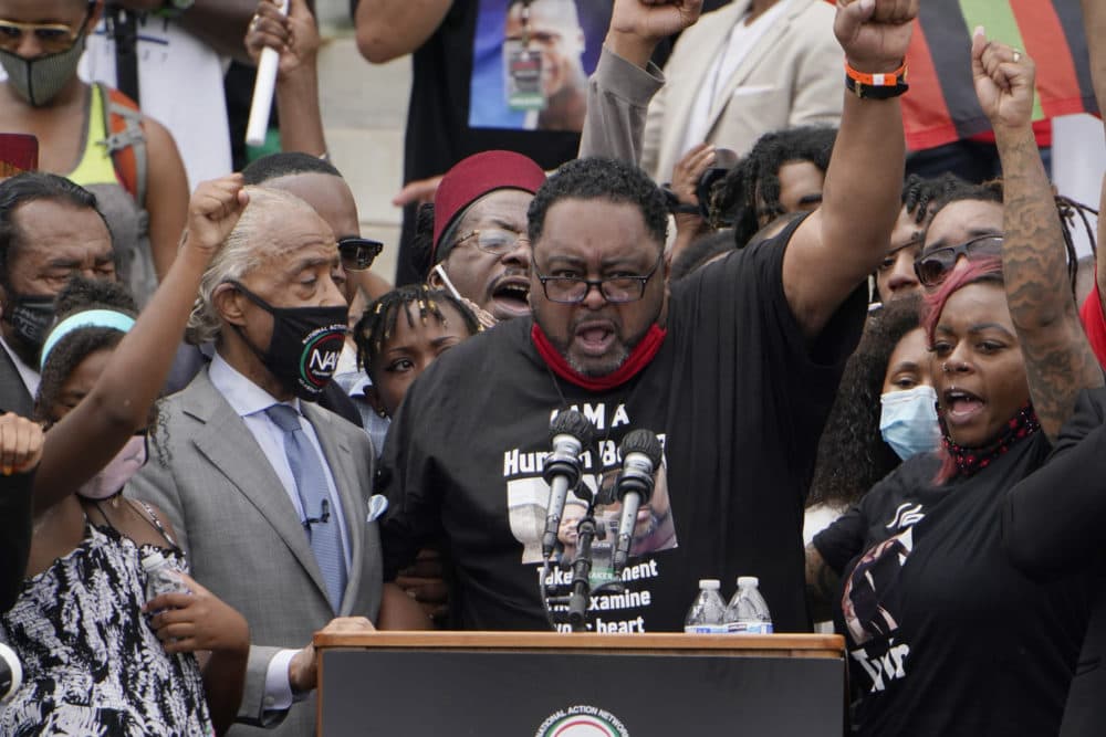 Jacob Blake Sr., father of Jacob Blake, speaks at the March on Washington, Friday Aug. 28, 2020, at the Lincoln Memorial in Washington. (Jacquelyn Martin, Pool/AP)