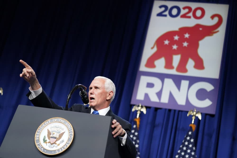 Vice President Mike Pence speaks at the 2020 Republican National Convention in Charlotte, N.C., Monday, Aug. 24, 2020. (Andrew Harnik/AP Photo)