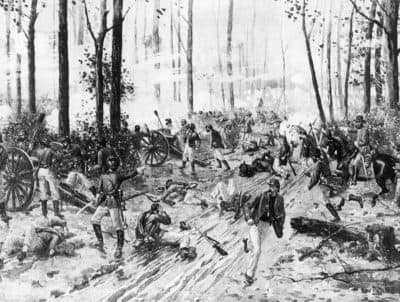 The Battle of Shiloh, which took place in Tennessee on April 6 and 7, 1862, one of the bloodiest fights of the Civil War, is depicted in this rendering by an unknown artist. About 25,000 Union and Confederate soldiers perished in that battle. (AP Photo)