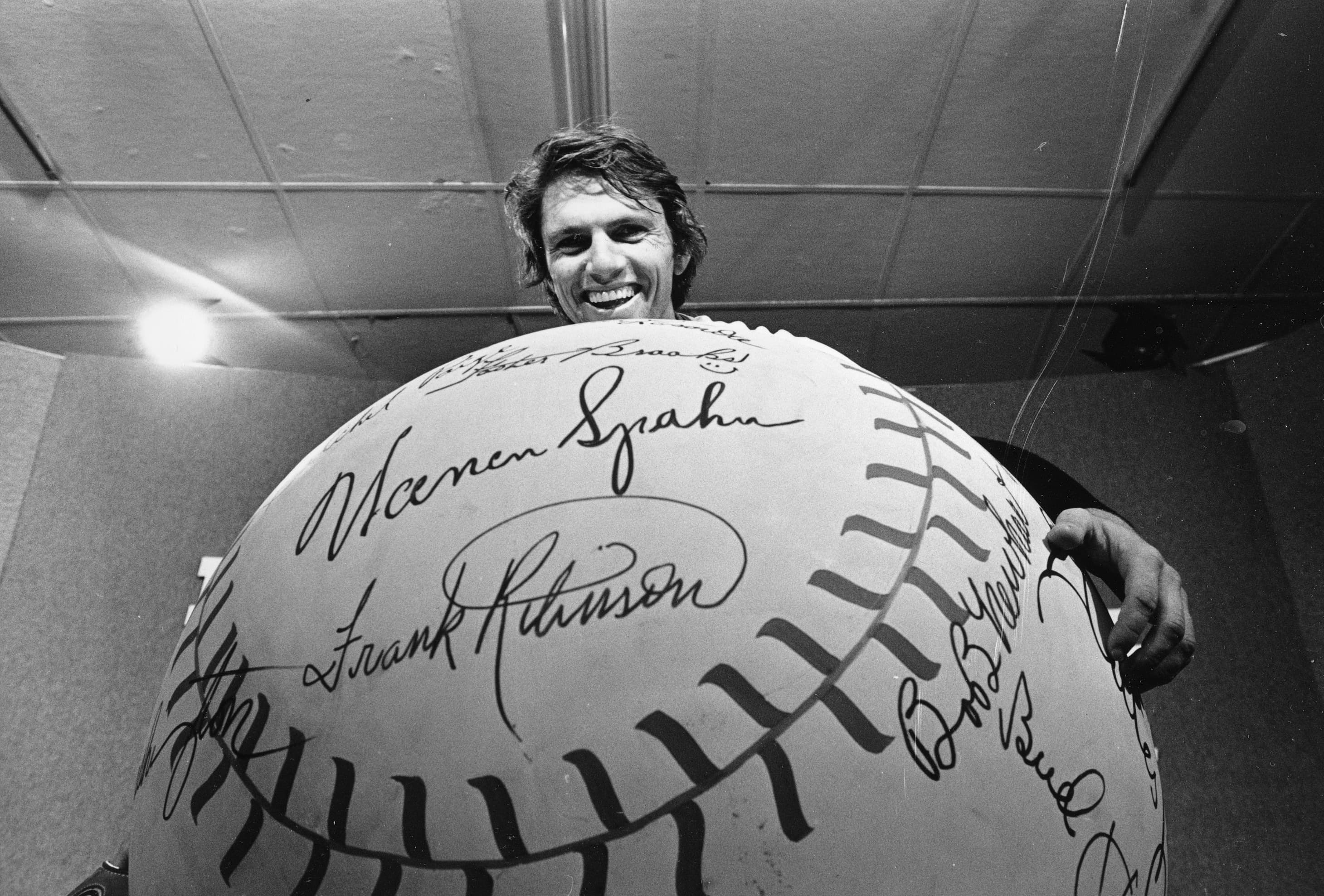 Boston Red Sox pitcher Bill Lee never minded a little fun. He's seen here goofing around before Game 5 of the 1975 World Series. (AP)