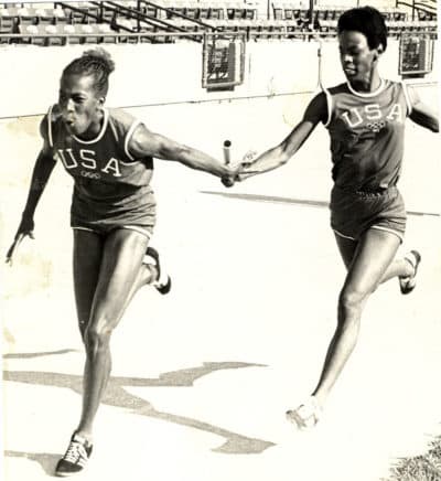 Cheryl (right) running at 1972 Olympic Training Camp. (Courtesy Colgate Women’s Games)