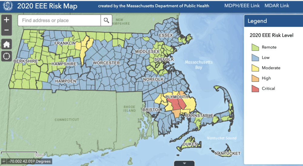 Screenshot of the state's map of EEE risk. 