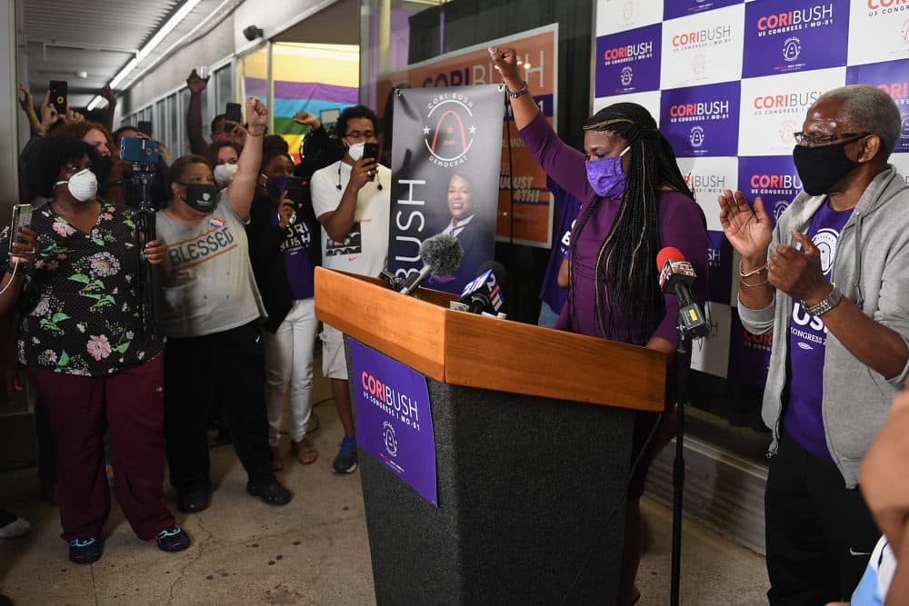 Missouri Democratic congressional candidate Cori Bush gives her victory speech at her campaign office on August 4, 2020 in St. Louis, Missouri. (Michael B. Thomas/Getty Images)
