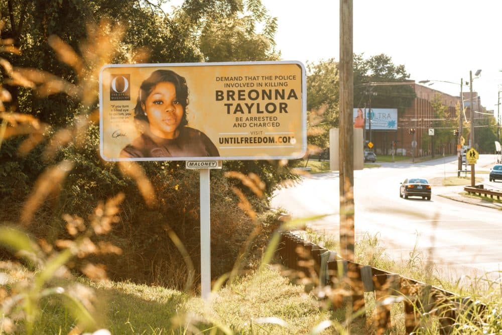A billboard featuring a picture of Breonna Taylor and calling for the arrest of police officers involved in her death is seen on Aug. 11, 2020 in Louisville, Kentucky. (Jon Cherry/Getty Images)