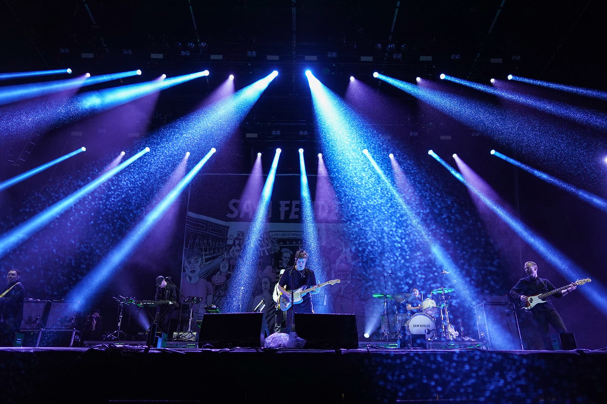 Sam Fender performs at Virgin Money Unity Arena on Aug. 13, 2020 in Newcastle upon Tyne, England. Sam Fender is the first to perform at the socially distanced music venue. (Ian Forsyth/Getty Images)