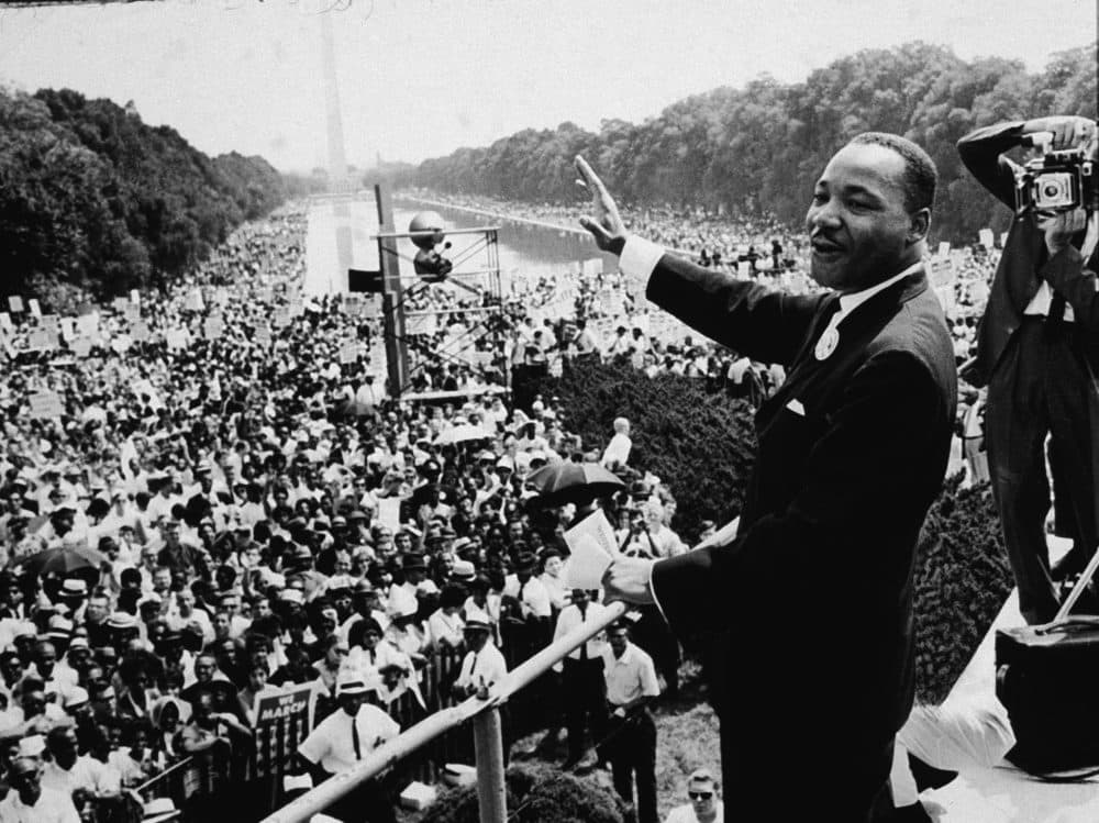 Dr. Martin Luther King Jr. addresses the crowd at the March On Washington D.C, on August 28, 1963. (CNP/Getty Images)