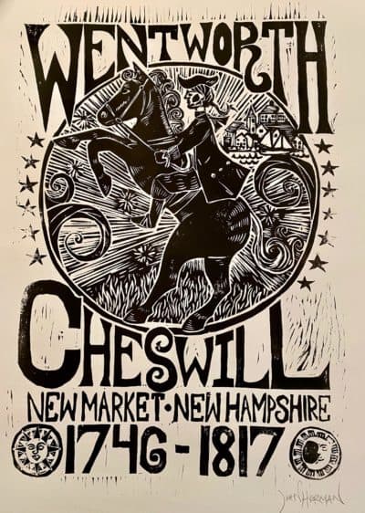 John Herman's blockprint art honoring Wentworth Cheswill. (Sean Hurley/NHPR)