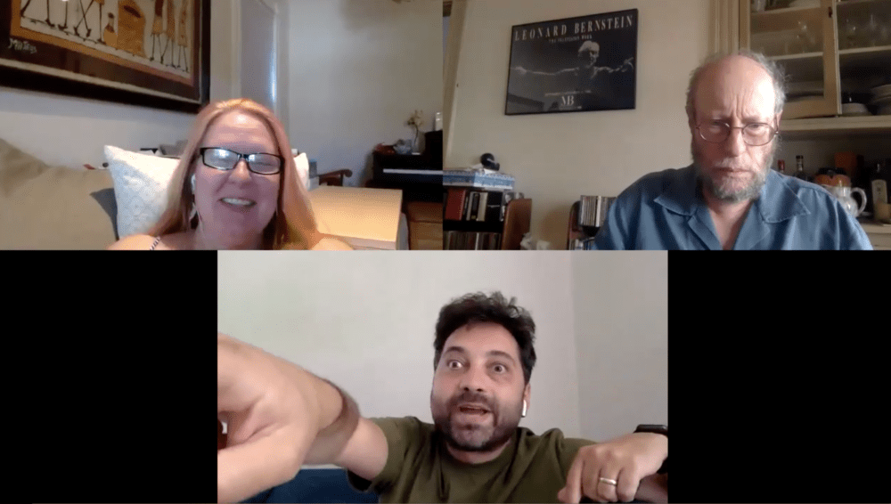 Sara Stackhouse, Ed Siegel and, bottom, Igor Golyak, describing the audience reaction to one of the Arlekin Players' productions.