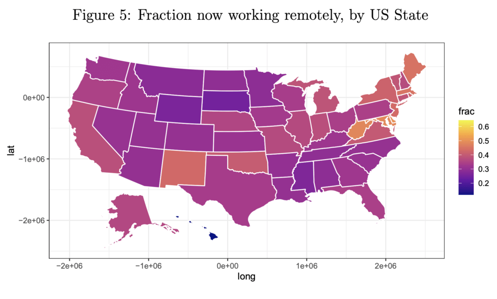 A recent study found that the adopt of remote work was higher in states where a greater share of jobs involved &quot;information work,&quot; including management, professional, and related occupations. (Courtesy: Erik Brynjolfsson)