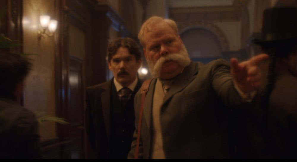 Ethan Hawke as Nikola Tesla and Jim Gaffigan as George Westinghouse in Michael Almereyda’s “Tesla.” (Courtesy IFC Films)