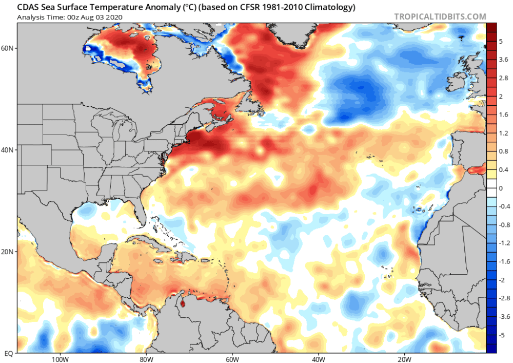 A heat map of sea surface temperature anomalies. (Courtesy)