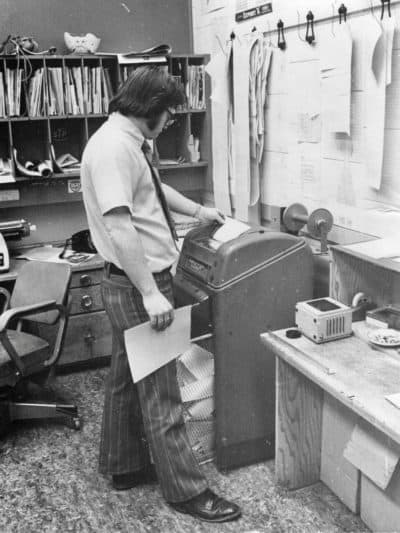 John Rea in the CKPG newsroom in 1970. (Courtesy John Rea)