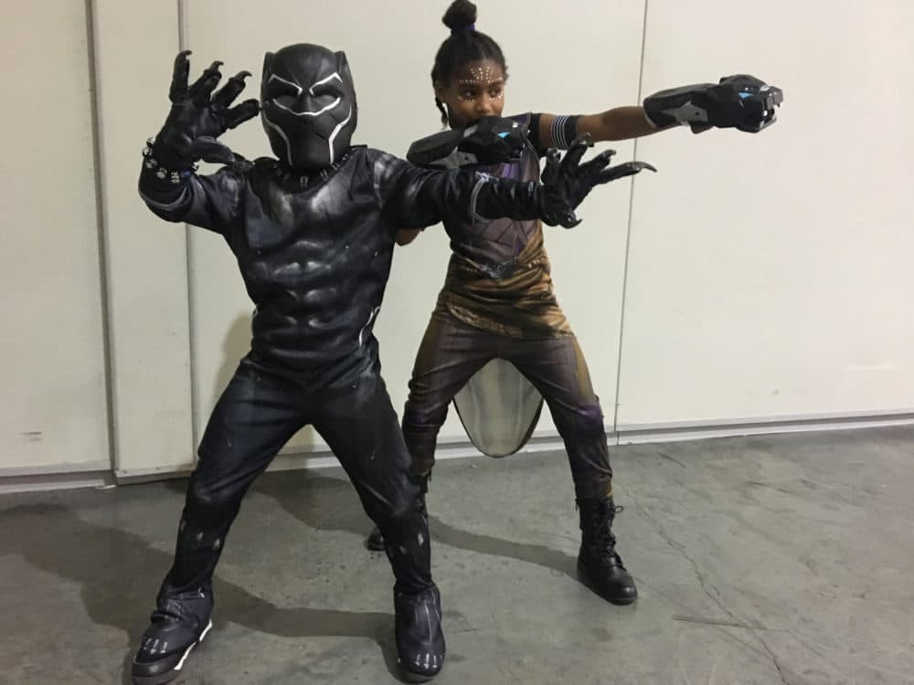 Pata Dibinga's two children - his son Sa (L) and his daughter Ngolela (R) - in Black Panther and Shuri outfits. (Courtesy of Pata Dibinga)