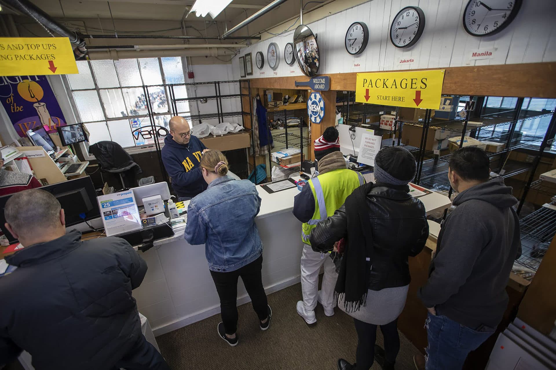 The post office on the second floor of the mission. (Jesse Costa/WBUR)