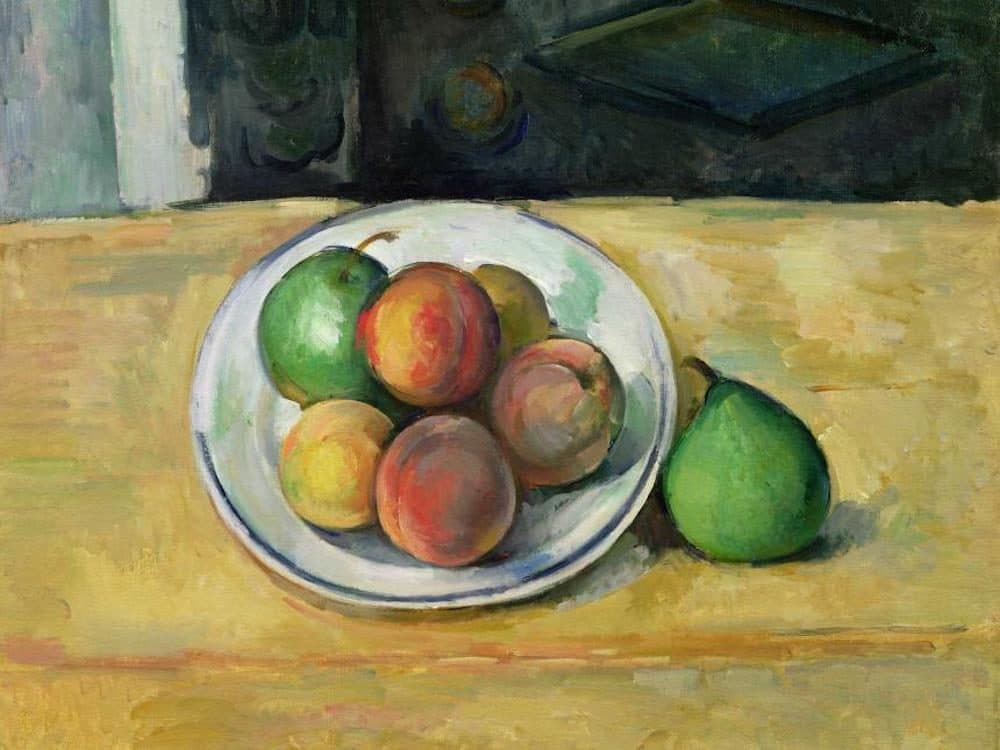 Paul Cézanne, &quot;Still life with Peaches and Pears,&quot; about 1885-87. (Courtesy Museum of Fine Arts, Boston)