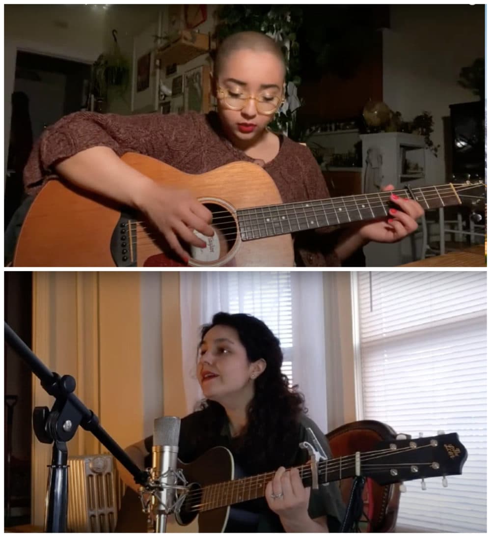 Grace Givertz (top) singing “Bitter Lemons” and Rachel Sumner singing “Radium Girls.” (Screenshot/YouTube)