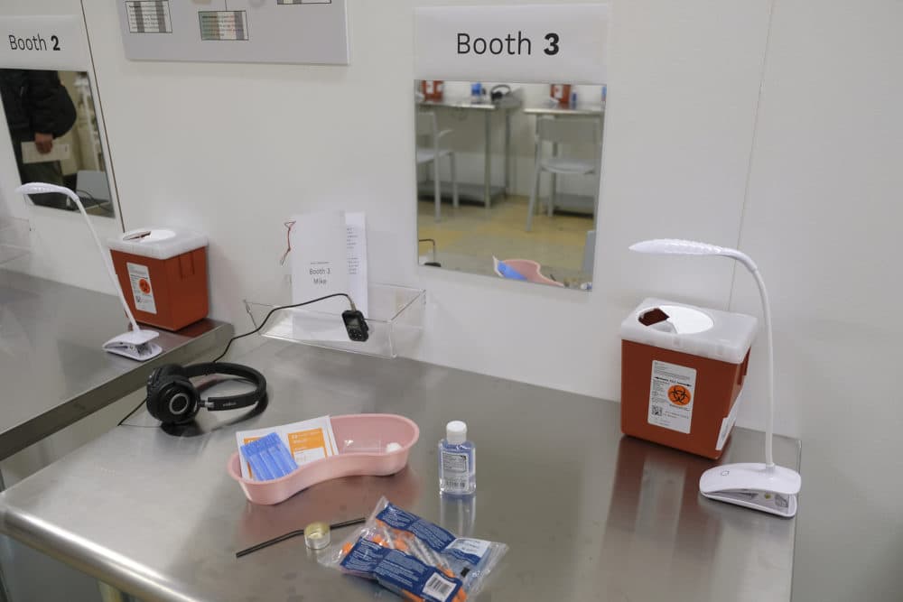 In this 2018 photo, a model of a supervised injection site is seen in San Francisco. The model is an example of a supervised, indoor location where intravenous drug users can consume drugs in safer conditions and access treatment and recovery services. (Eric Risberg/AP)