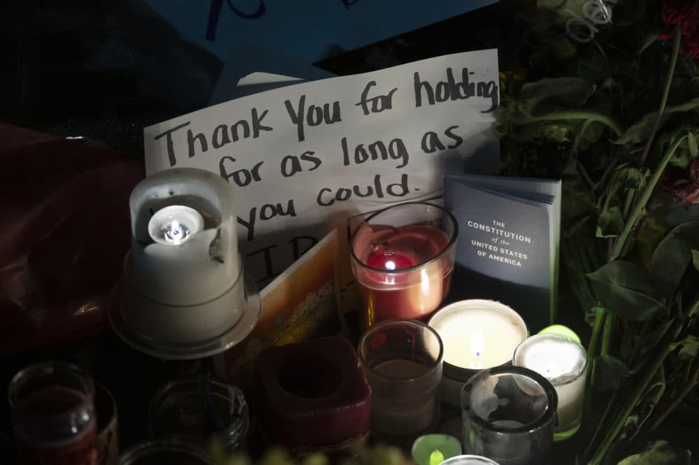 Candles and messages are left on the sidewalk in front of the Supreme Court to honor the late Justice Ruth Bader Ginsburg, in Washington, Saturday, Sept. 19, 2020.(Cliff Owen/AP)