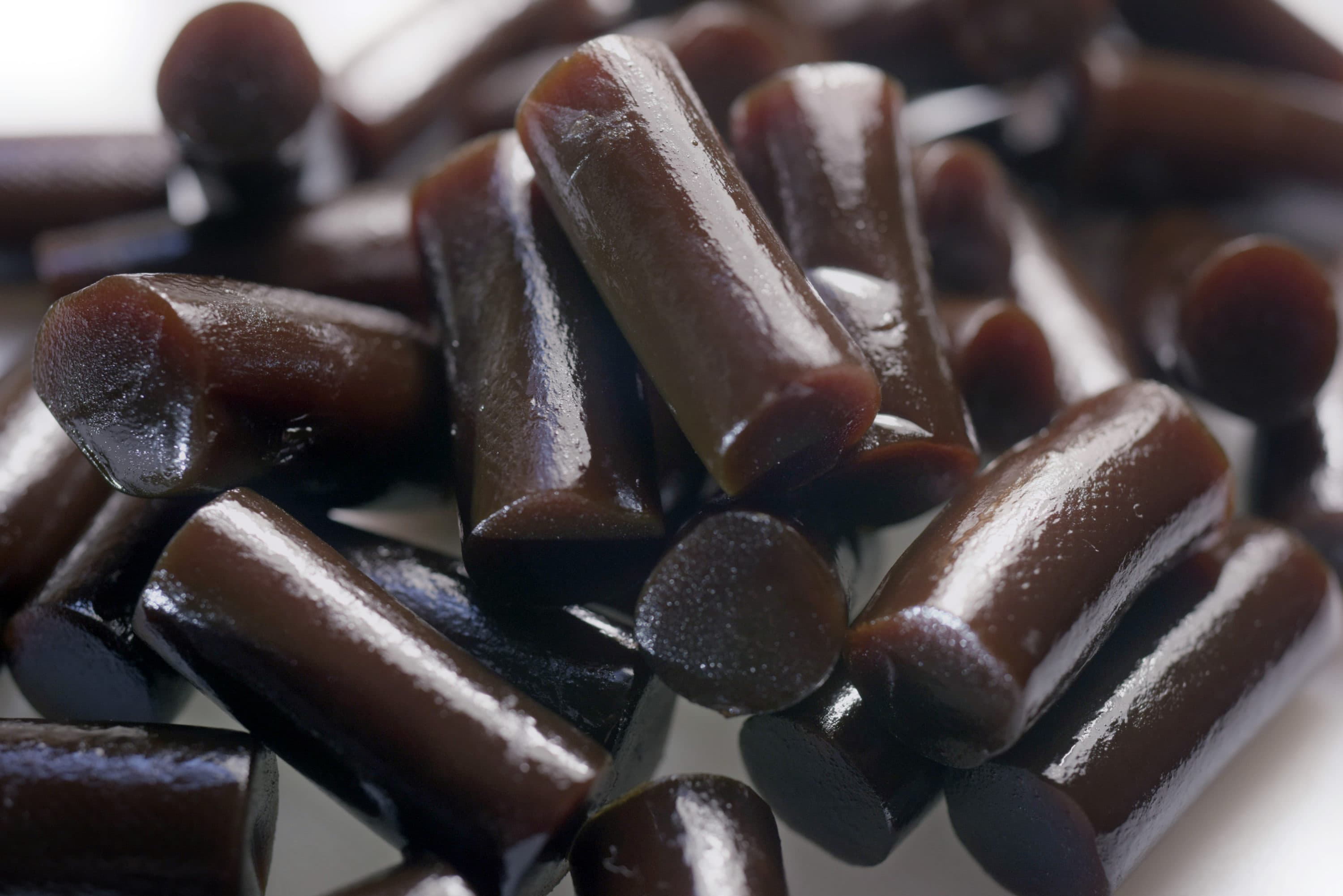 An arrangement of licorice candy pieces in New York. A Massachusetts construction worker’s love of black licorice wound up costing him his life. (Patrick Sison/AP)
