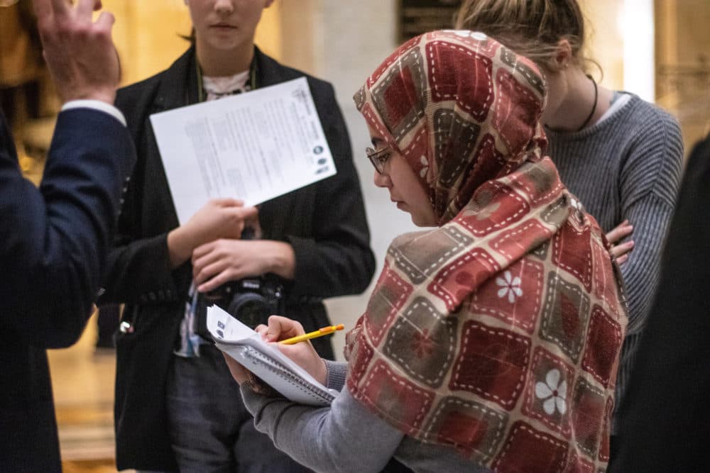 Dania Halak at the Mass. State House preparing to lobby her state representative. (Courtesy Dania Halak)