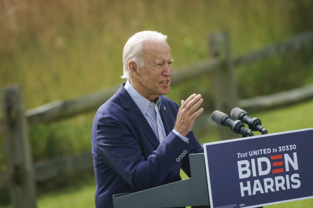 Democratic presidential nominee Joe Biden speaks about climate change and the wildfires on the West Coast at the Delaware Museum of Natural History on Sept. 14, 2020 in Wilmington, Delaware. (Drew Angerer/Getty Images)