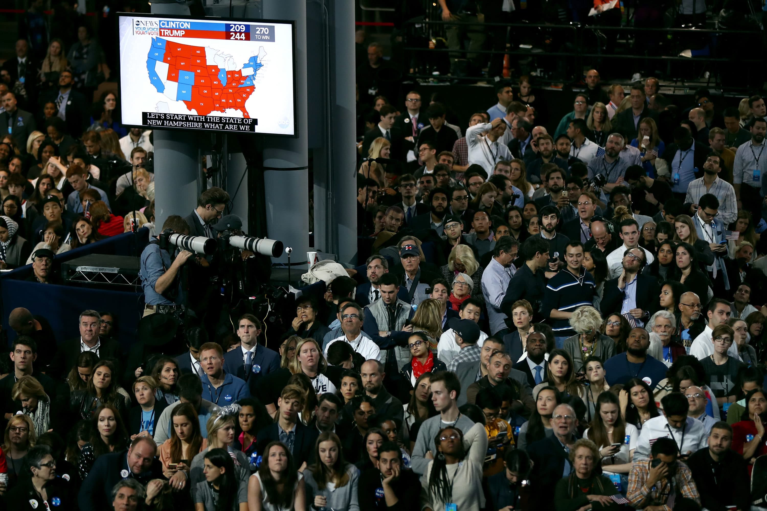 People watch voting results at Hillary Clinton's election night event (Elsa/Getty Images)