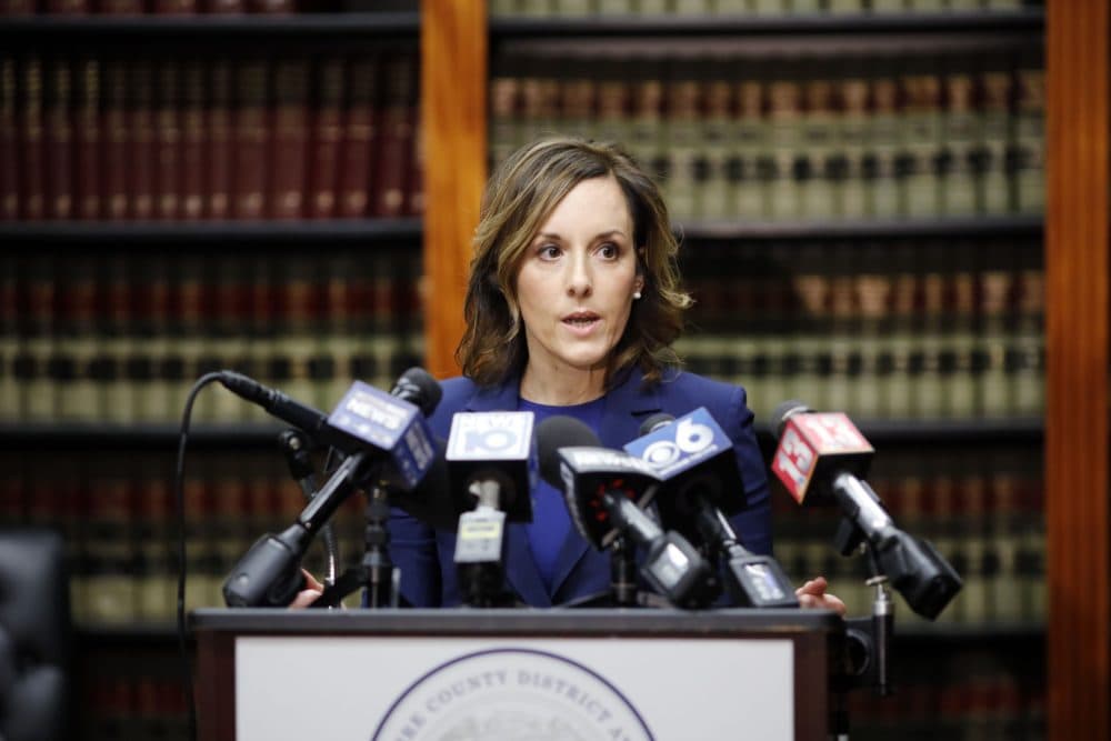 Berkshire County District Attorney Andrea Harrington holds a news conference at her office in Pittsfield on Feb. 5, 2020, in Adams, Mass. (Courtesy Stephanie Zollshan/The Berkshire Eagle)