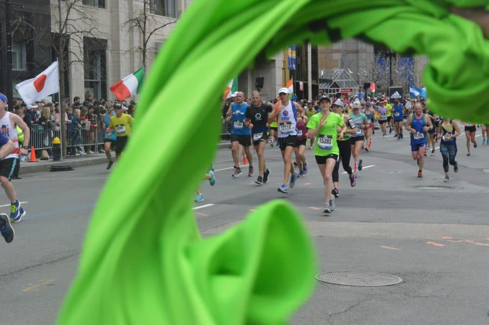 The author, Dianna Bell, running the final stretch of the 2019 Boston Marathon on Boylston Street. (Courtesy Martie Bell)