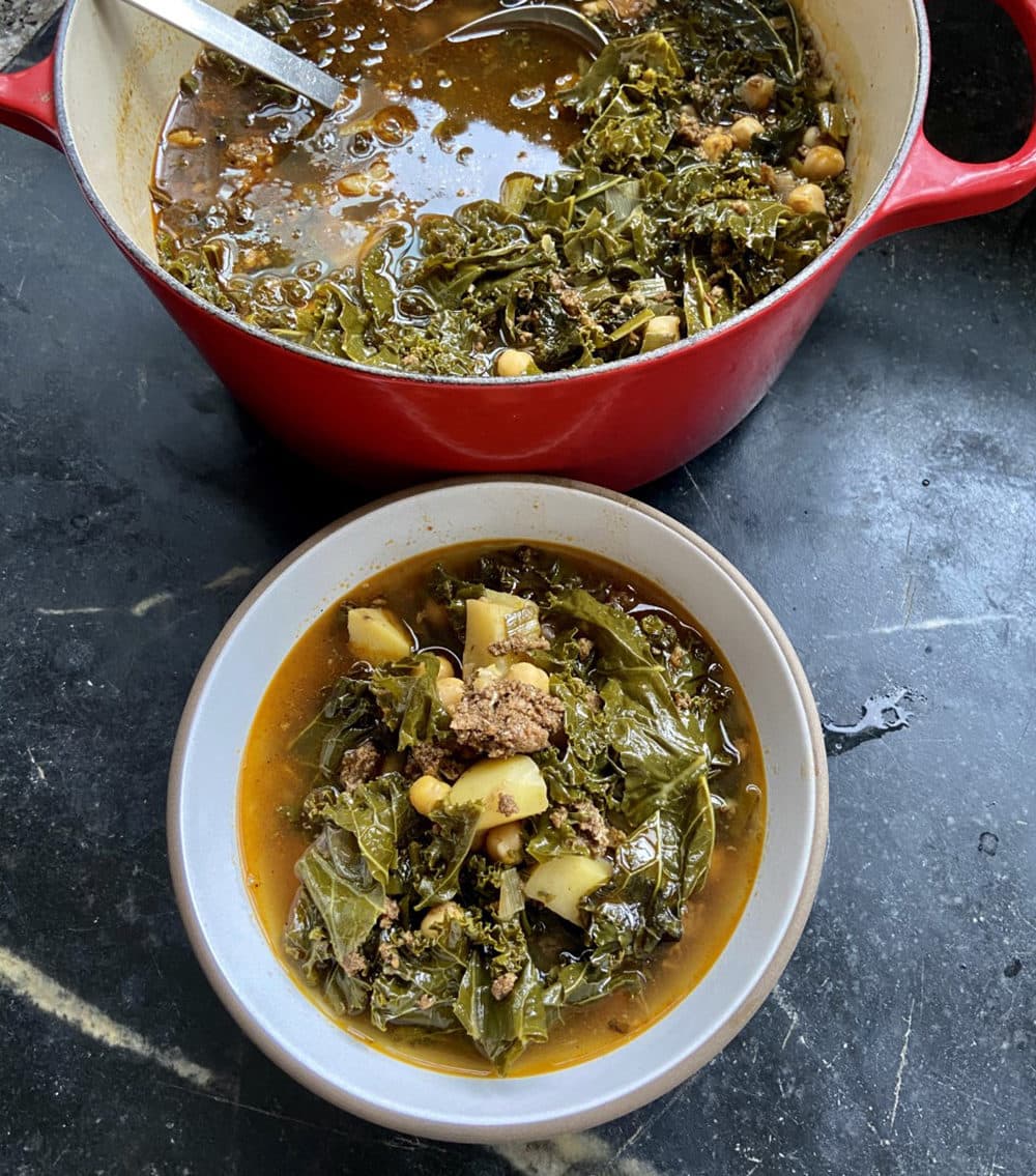 Portuguese-Style Kale, Chorizo And Chickpea Soup (Kathy Gunst)
