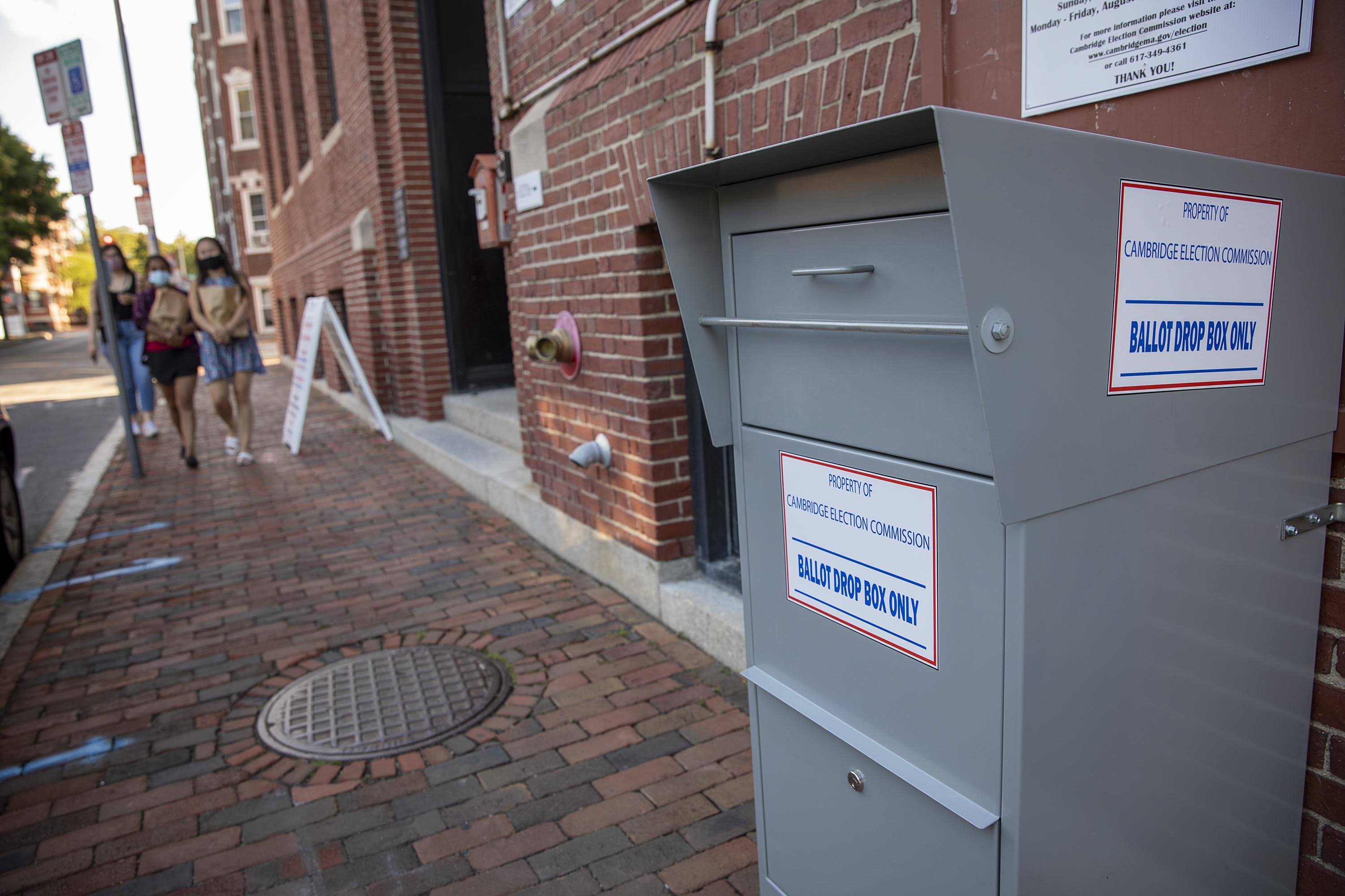 An official ballot dropbox in Cambridge for the primary election. (Robin Lubbock/WBUR)