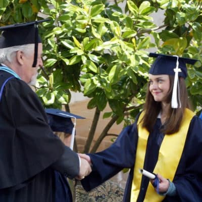 Rory graduates as valedictorian from her private school, Chilton, in season three of &quot;Gilmore Girls.&quot; (Courtesy Gilmore Girls Facebook page)