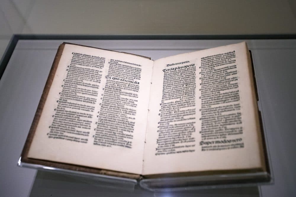 &quot;The Malleus Maleficarum,&quot; or &quot;The Hammer of Witches,&quot; was written in 1494. (Jesse Costa/WBUR)