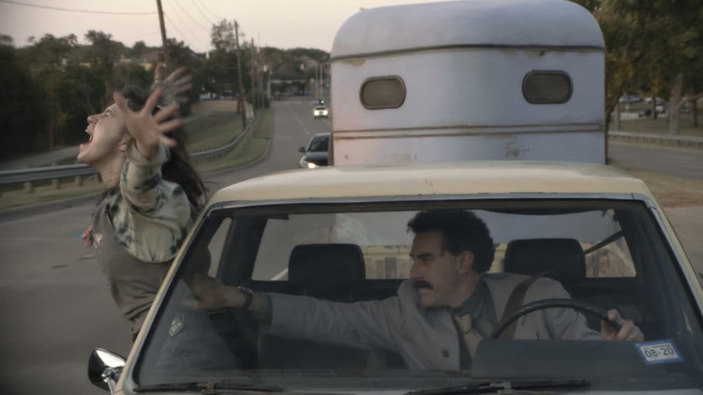 Maria Bakalova and Sacha Baron Cohen in “Borat Subsequent Moviefilm.” (Courtesy Amazon Studios)